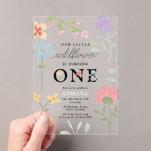 Watercolor Wildflowers Floral 1st First Birthday Acrylic Invitations