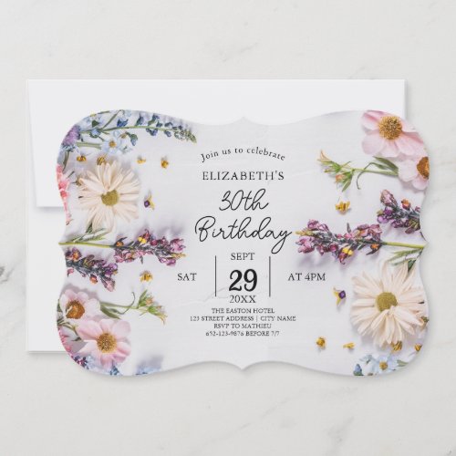 Watercolor Wildflowers Floral 30th Birthday Invitation