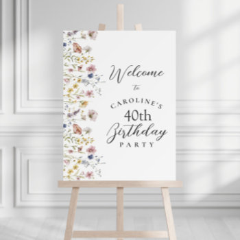 Watercolor Wildflowers Floral 40th Birthday Party Foam Board by DancingPelican at Zazzle