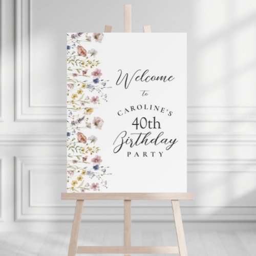 Watercolor Wildflowers Floral 40th Birthday Party Foam Board