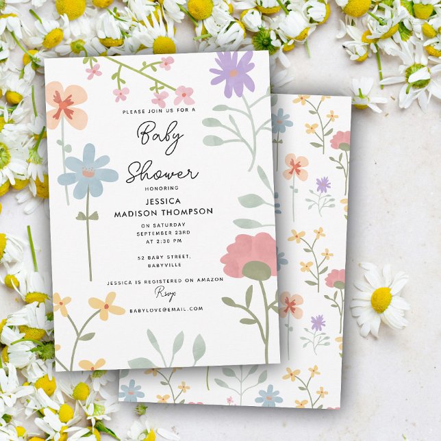 Watercolor Wildflowers Floral Baby Shower Invitation (Watercolor Wildflowers Floral Baby Shower Invitation)