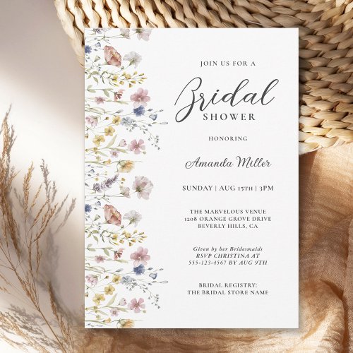 Watercolor Wildflowers Floral Bridal Shower Invitation