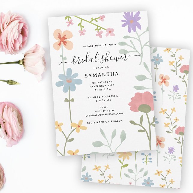 Watercolor Wildflowers Floral Bridal Shower Invitation (Watercolor Wildflowers Floral Bridal Shower Invitation)