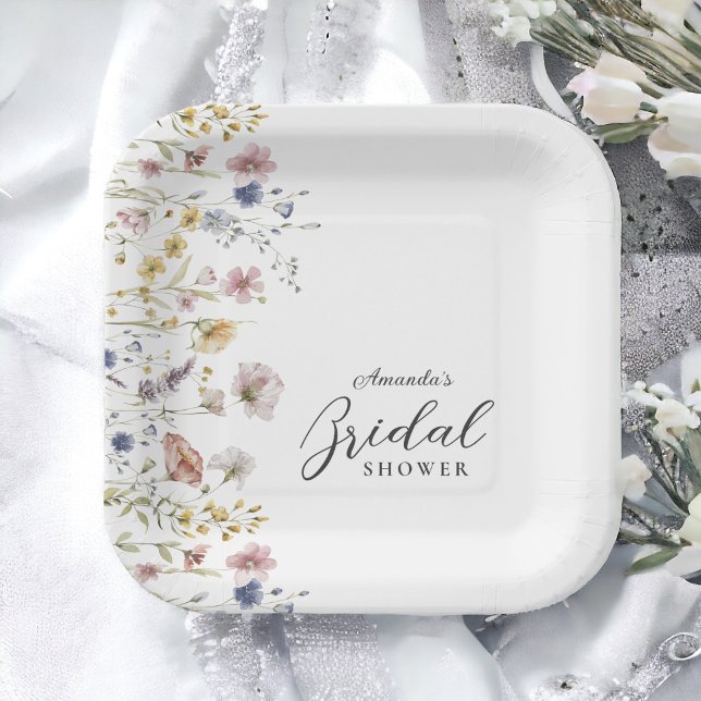 Watercolor Wildflowers Floral Bridal Shower Paper Plates (Creator Uploaded)
