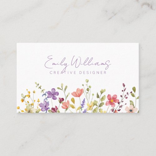 Watercolor Wildflowers Floral Business Card