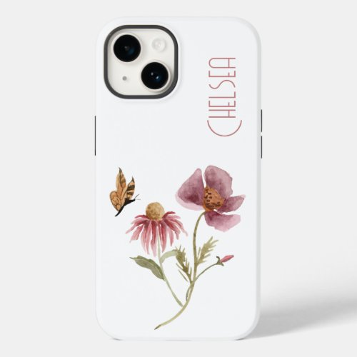 Watercolor Wildflowers Floral Butterfly Name Case_Mate iPhone 14 Case