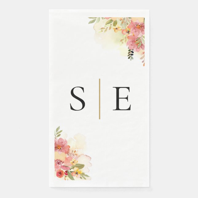 Watercolor Wildflowers Floral Elegant Monogram Paper Guest Towels (Front)