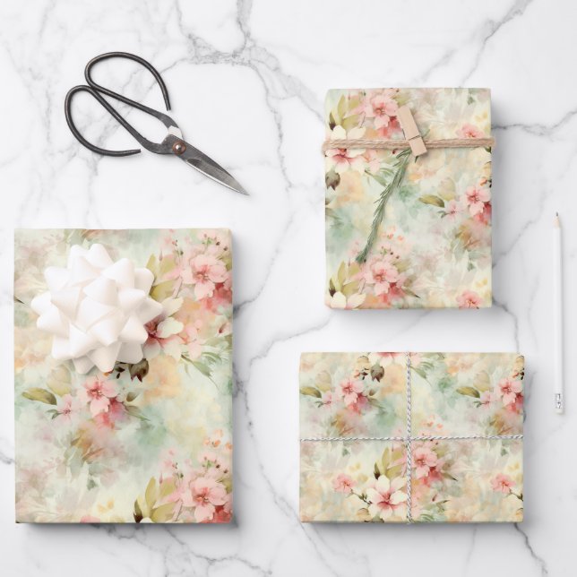 Watercolor Wildflowers Floral Elegant Wrapping Paper Sheets (Front)