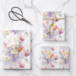 Watercolor Wildflowers Floral Elegant Wrapping Paper Sheets