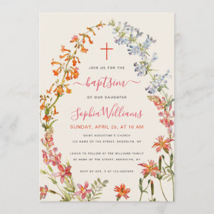 Watercolor Wildflowers Floral Girl Baptism Invitation