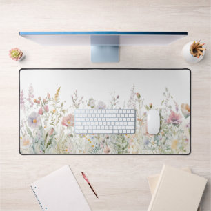 Watercolor Wildflowers Floral Meadow Desk Mat
