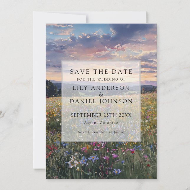 Watercolor Wildflowers Floral Meadow Wedding Save The Date (Front)