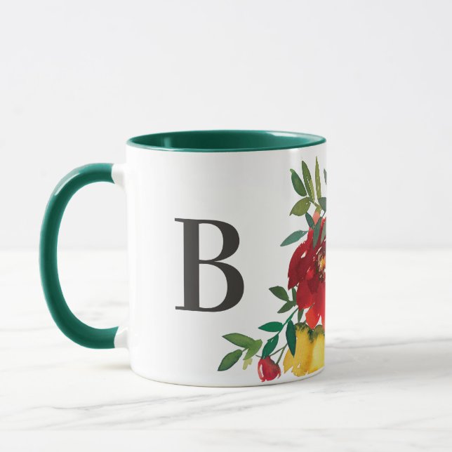 Watercolor Wildflowers Floral Monogram Two Tone Mug (Left)