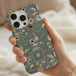 Watercolor Wildflowers Floral Monogrammed iPhone 15 Pro Case