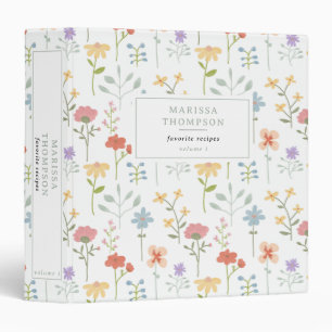 Watercolor Wildflowers Floral Pattern 3 Ring Binder