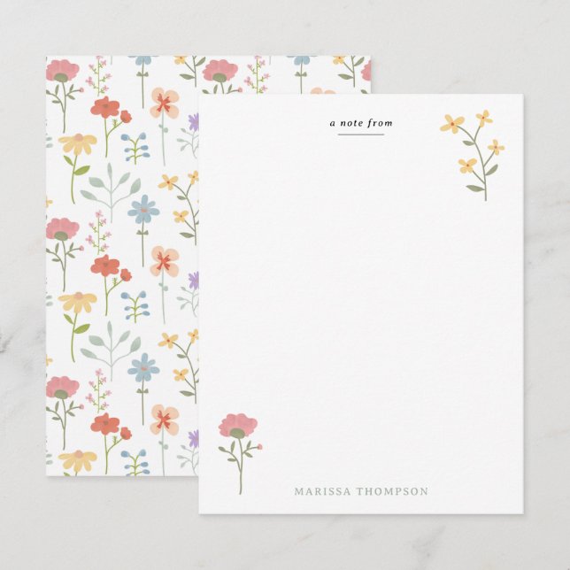 Watercolor Wildflowers Floral Pattern Note Card (Front/Back)