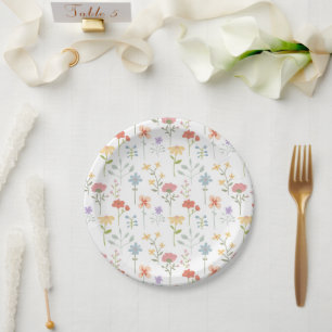 Watercolor Wildflowers Floral Pattern Paper Plates