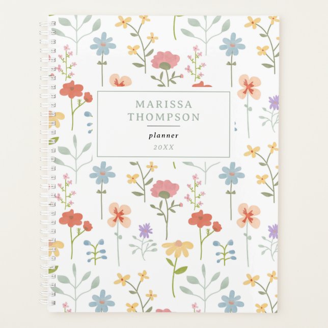 Watercolor Wildflowers Floral Pattern Recipe Planner (Front)