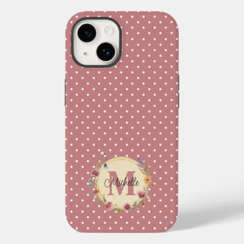 Watercolor Wildflowers Floral Pink Monogram Name Case_Mate iPhone 14 Case