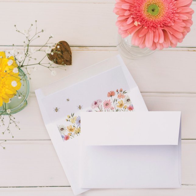 Watercolor Wildflowers, Foliage & Honey Bee Envelope Liner (Creator Uploaded)