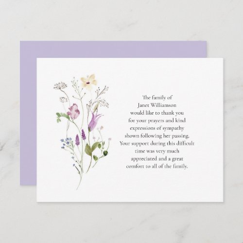 Watercolor Wildflowers Funeral Lavender Thank You