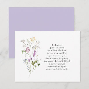 Watercolor Wildflowers Funeral Lavender Thank You Card