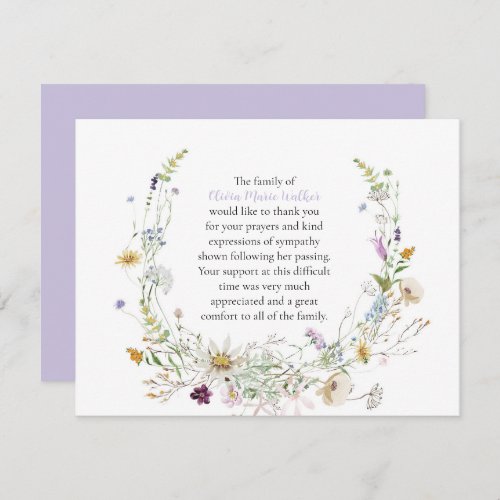 Watercolor Wildflowers Funeral Script Thank You 