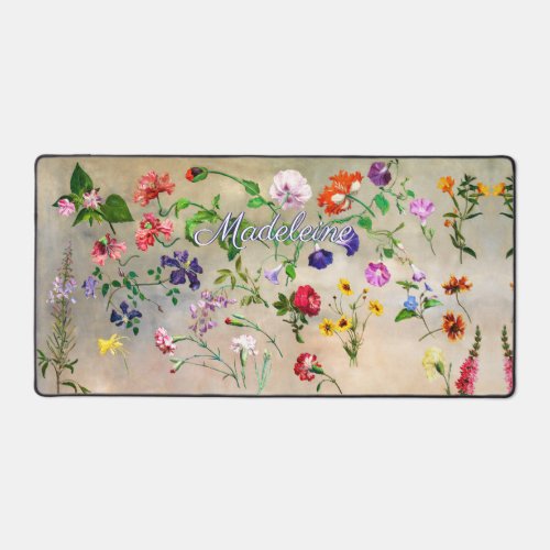 Watercolor Wildflowers Garden Personalized Name Desk Mat