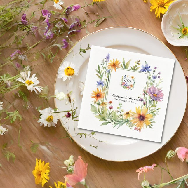 Watercolor Wildflowers Garden Spring Wedding  Napkins (Creator Uploaded)