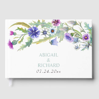 Watercolor wildflowers garland spring wedding guest book