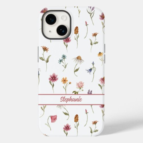 Watercolor Wildflowers Girly Girl Floral Name Case_Mate iPhone 14 Case