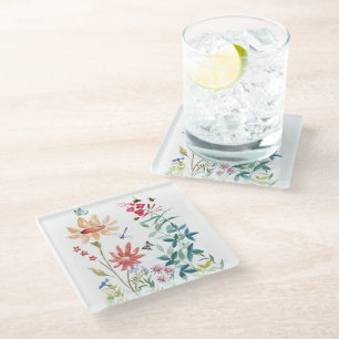 Watercolor Wildflowers Glass Coaster