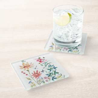 Watercolor Wildflowers Glass Coaster