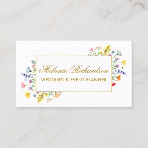 Watercolor Wildflowers Gold Frame Business Card