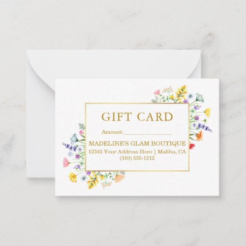 Watercolor Wildflowers Gold Frame Gift Card