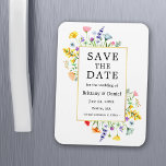 Watercolor Wildflowers Gold Frame Save The Date Magnet<br><div class="desc">Modern Watercolor Wildflower Wedding Wedding Engagement Announcement Save The Date Magnet includes delicate yellow,  pink,  peach,  dusty blue,  sage green,  purple,  red and orange wild flowers,  poppies,  eucalyptus leaves and other beautiful botanical greenery on a gold frame.</div>