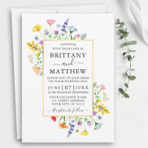 Watercolor Wildflowers Gold Frame Wedding