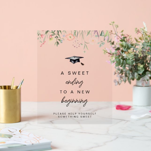 Watercolor Wildflowers Graduation Transparent Sign (Wedding)