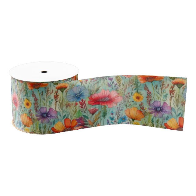 Watercolor Wildflowers Grosgrain Ribbon (Spool)