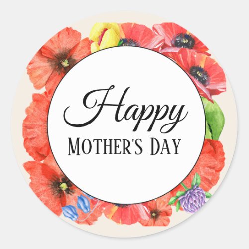 Watercolor Wildflowers Happy Mothers Day Classic Round Sticker