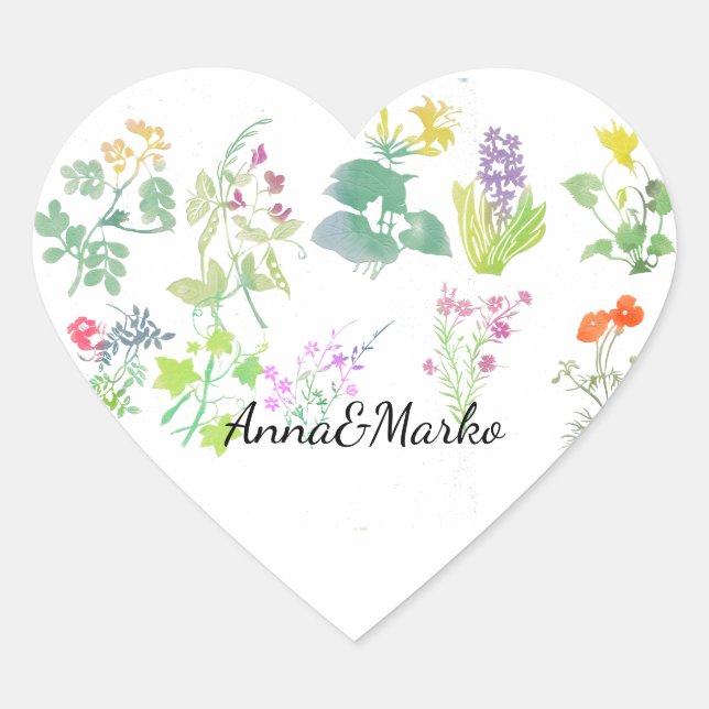 Watercolor wildflowers  heart sticker (Front)