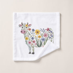 Watercolor Wildflowers in the shape of a Cute Cow Bath Towel Set