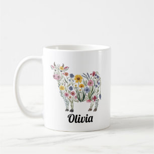 Watercolor Wildflowers in the shape of a Cute Cow Coffee Mug