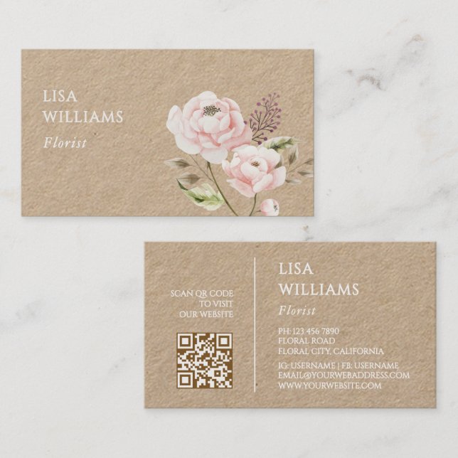 Watercolor Wildflowers Kraft Business Card (Front/Back)