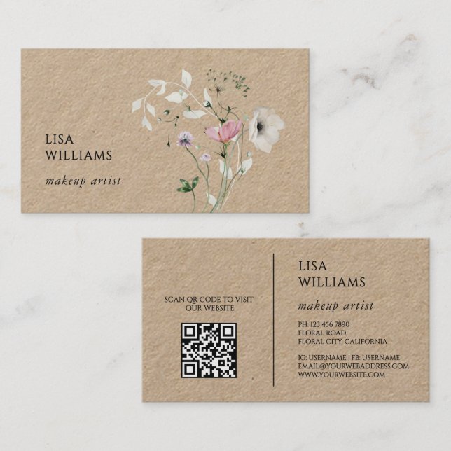 Watercolor Wildflowers Kraft Business Card (Front/Back)