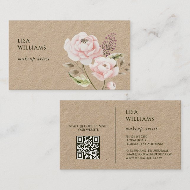 Watercolor Wildflowers Kraft Business Card (Front/Back)