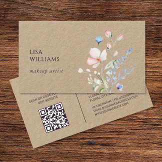 Watercolor Wildflowers Kraft Business Card