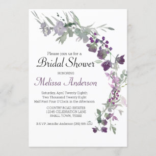 Watercolor Wildflowers Lavender Bridal Shower Invitation