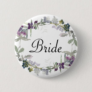 Watercolor Wildflowers Lavender Floral Bride Button