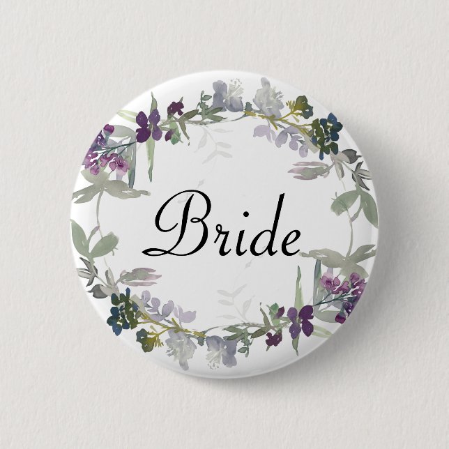 Watercolor Wildflowers Lavender Floral Bride Button (Front)